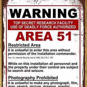 Tin Sign AREA 51 WARNING