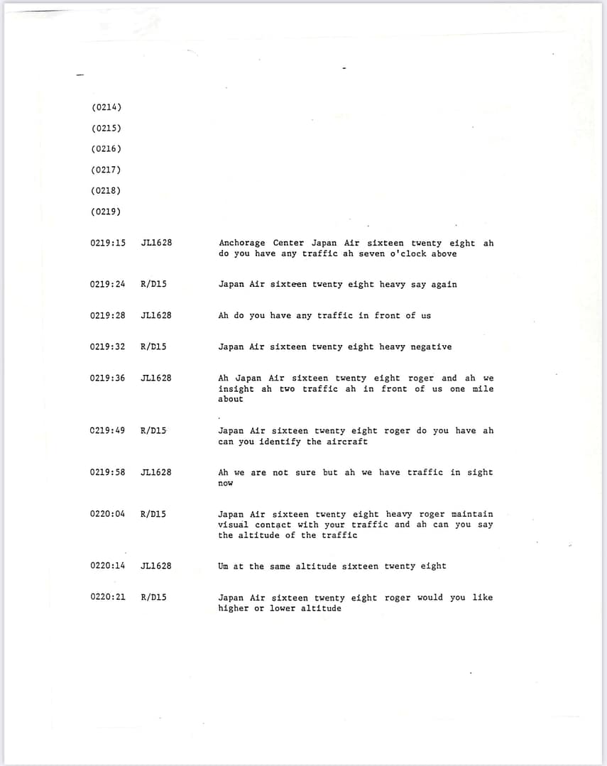 FAA Memorandum Japan Flight JAL 1628, Captain Kenji Terauchi. November 17 1986