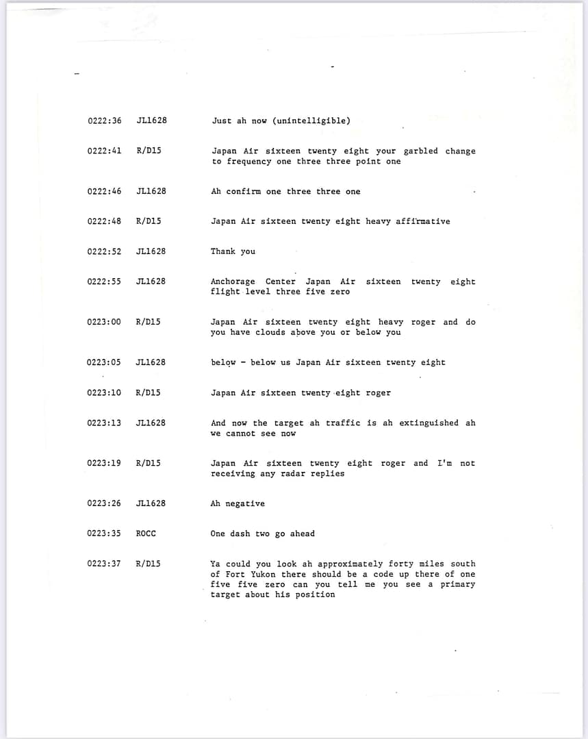 FAA Memorandum Japan Flight JAL 1628, Captain Kenji Terauchi. November 17 1986