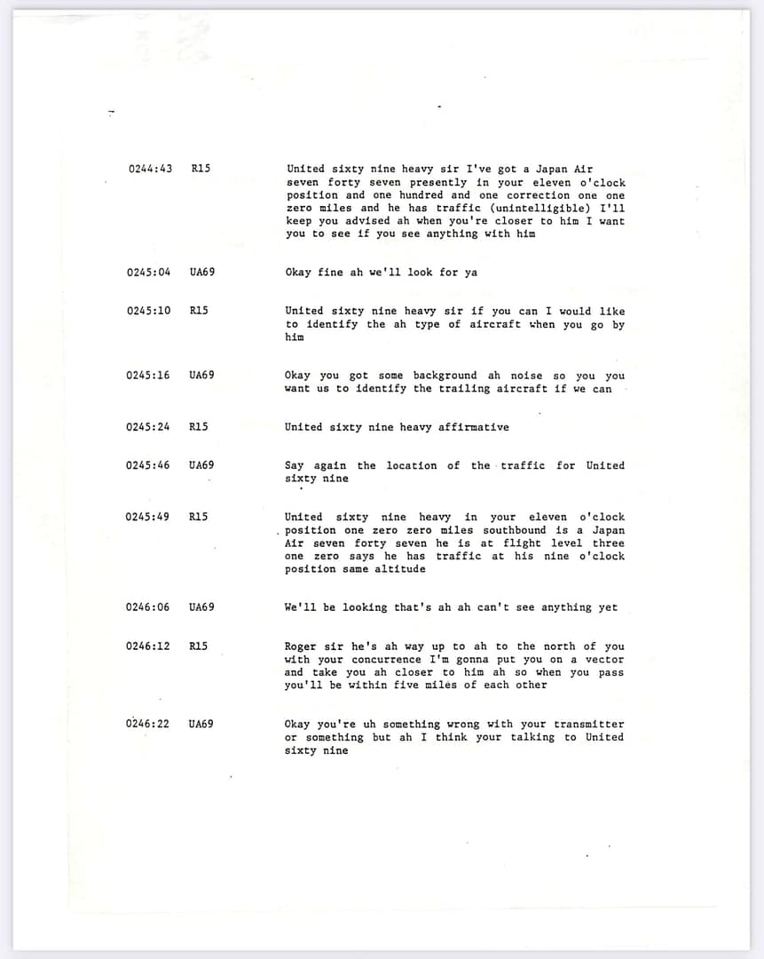 FAA Memorandum Japan Flight JAL 1628, Captain Kenji Terauchi. November 17 1986