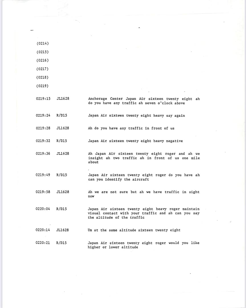 FAA Memorandum Japan Flight JAL 1628, Captain Kenji Terauchi. November 17 1986