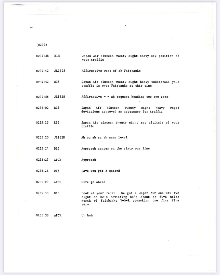 FAA Memorandum Japan Flight JAL 1628, Captain Kenji Terauchi. November 17 1986
