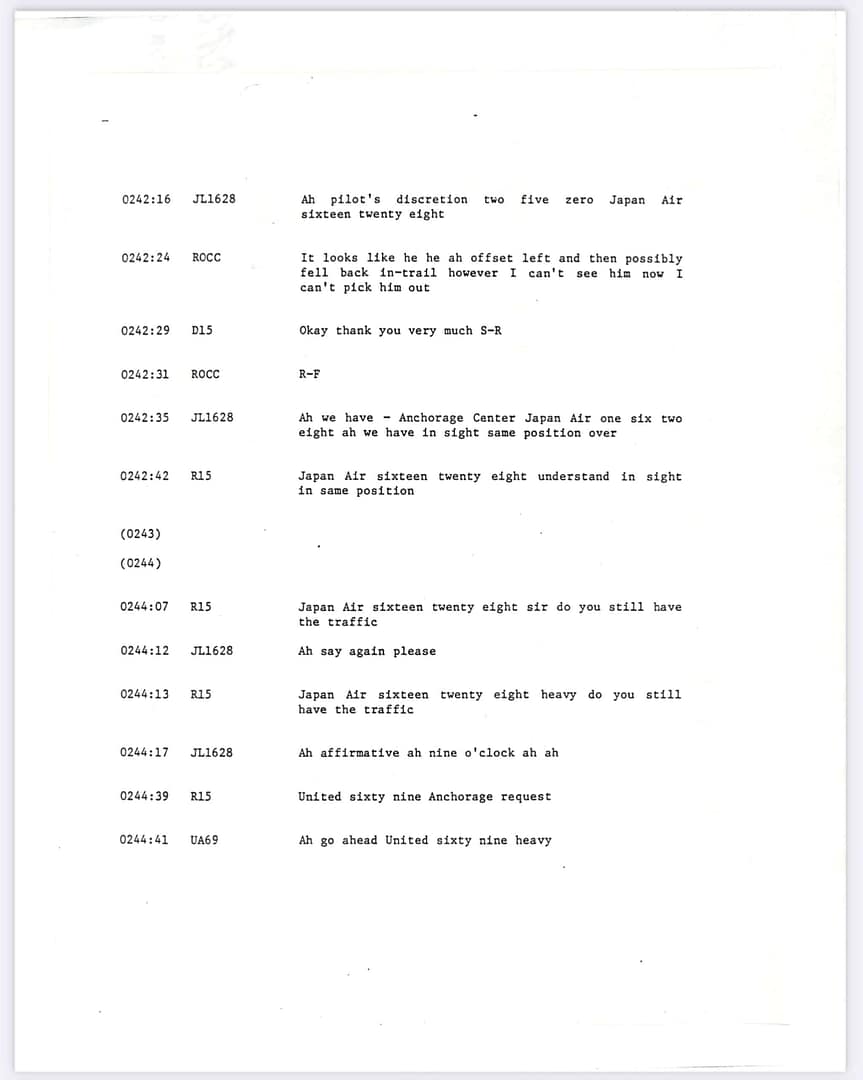 FAA Memorandum Japan Flight JAL 1628, Captain Kenji Terauchi. November 17 1986