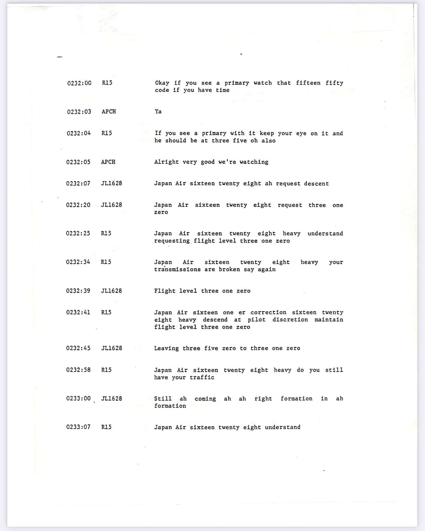 FAA Memorandum Japan Flight JAL 1628, Captain Kenji Terauchi. November 17 1986