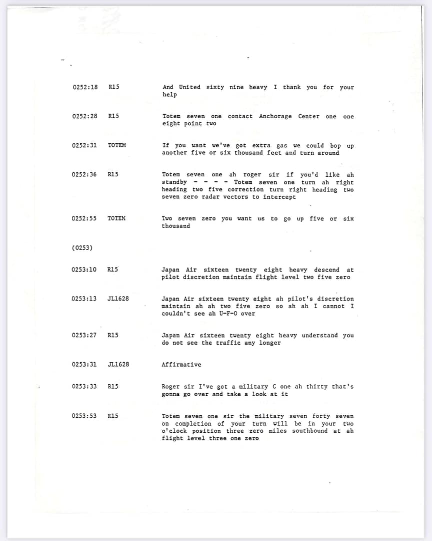 FAA Memorandum Japan Flight JAL 1628, Captain Kenji Terauchi. November 17 1986