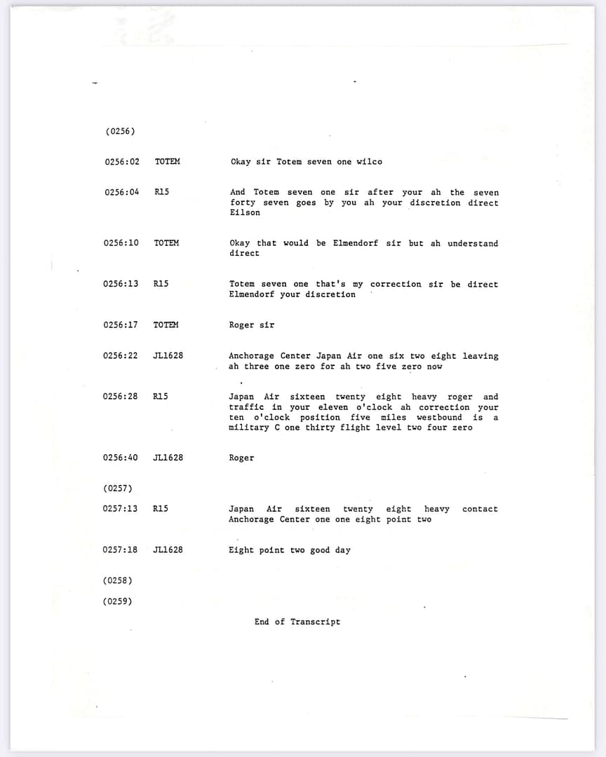 FAA Memorandum Japan Flight JAL 1628, Captain Kenji Terauchi. November 17 1986