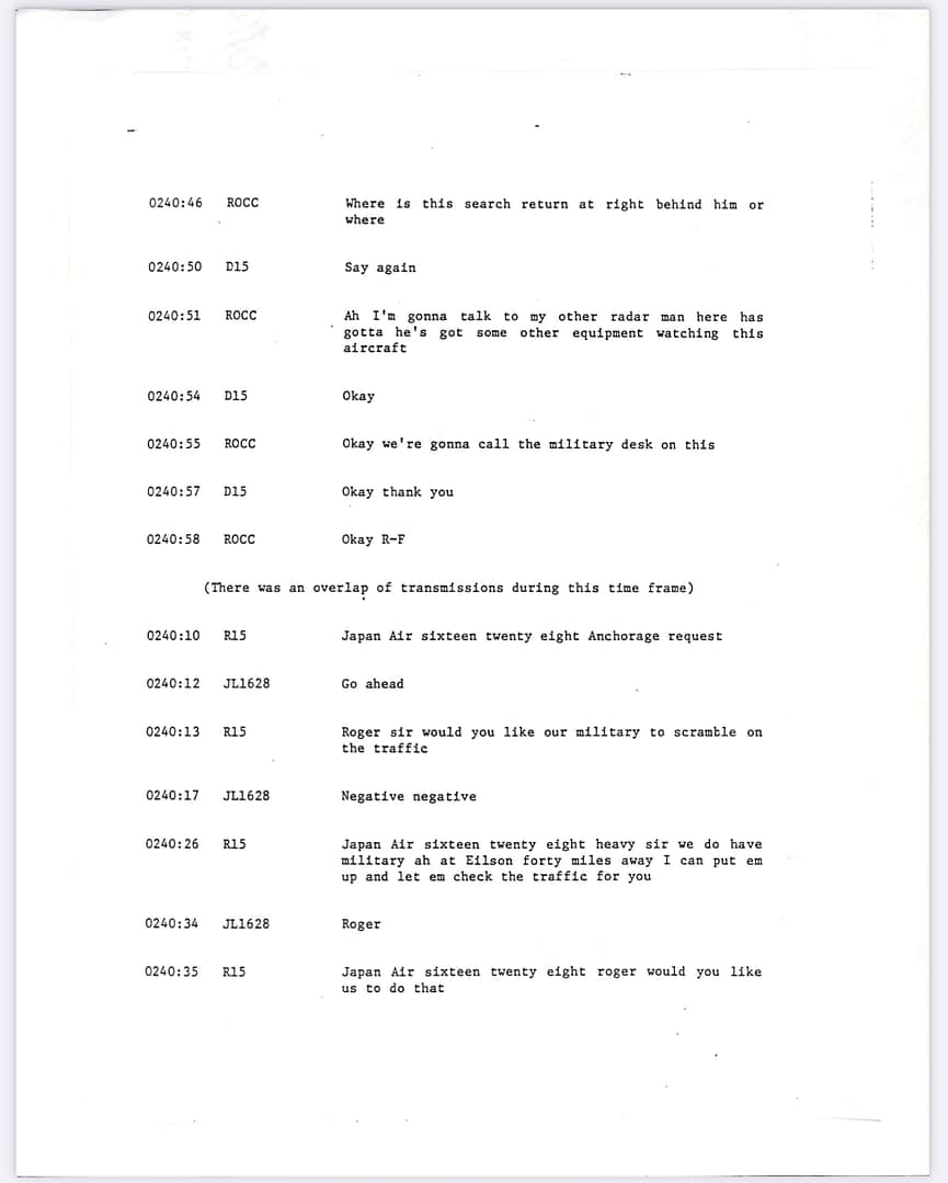 FAA Memorandum Japan Flight JAL 1628, Captain Kenji Terauchi. November 17 1986