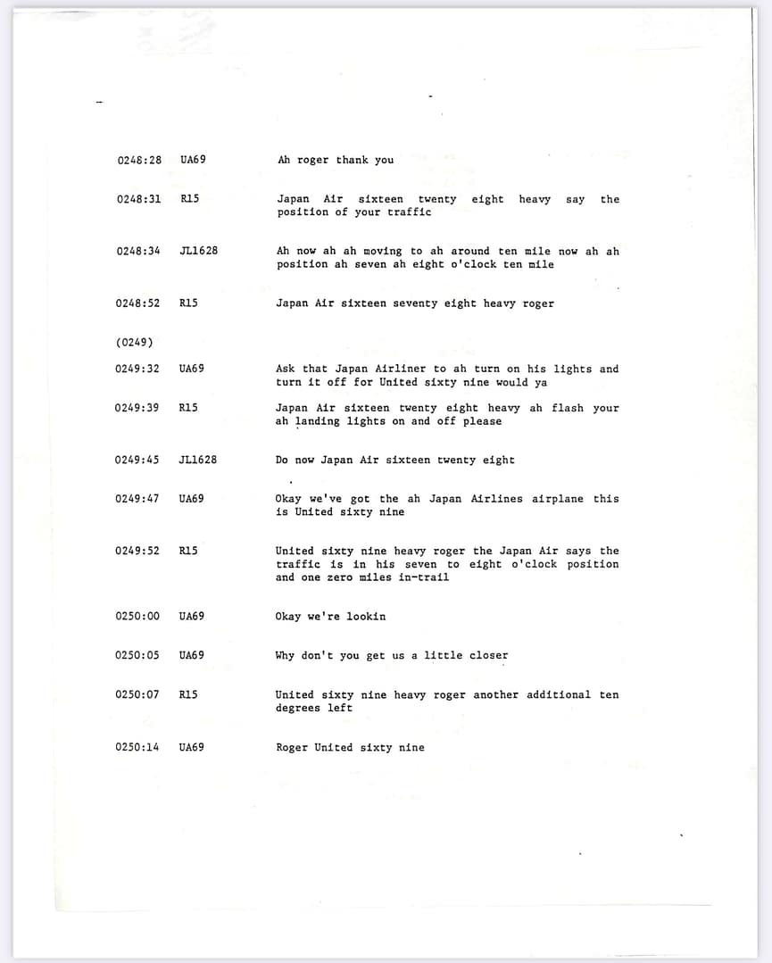 FAA Memorandum Japan Flight JAL 1628, Captain Kenji Terauchi. November 17 1986