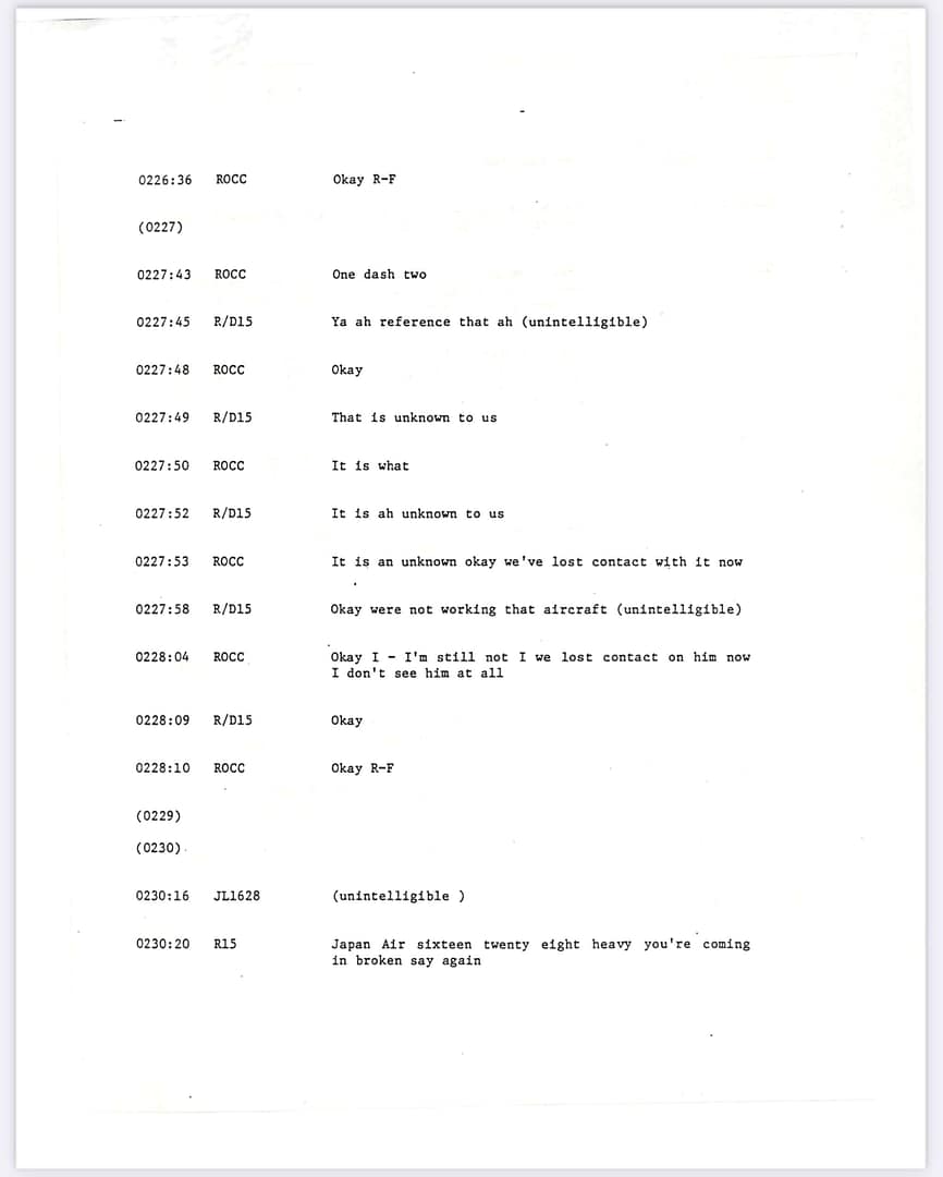 FAA Memorandum Japan Flight JAL 1628, Captain Kenji Terauchi. November 17 1986