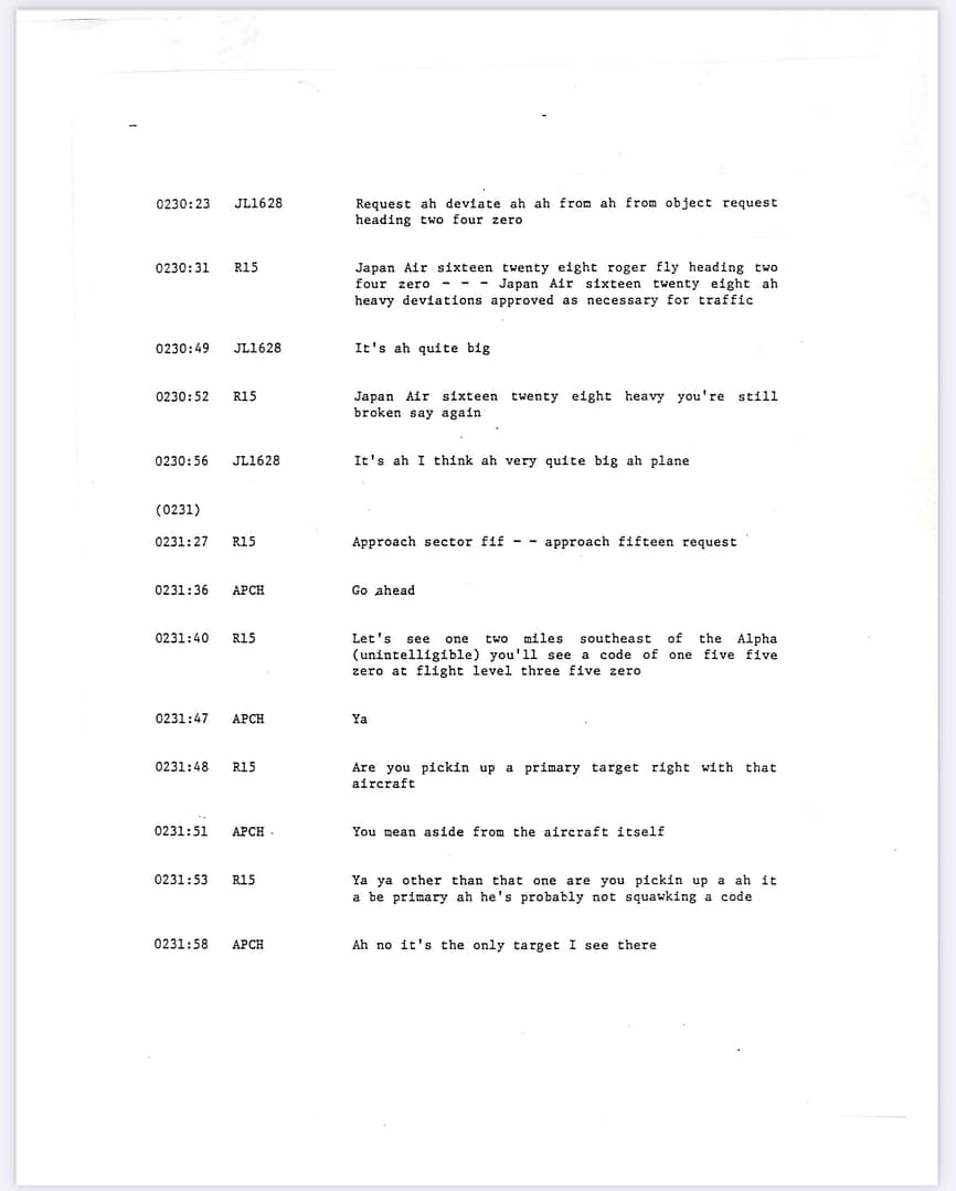 FAA Memorandum Japan Flight JAL 1628, Captain Kenji Terauchi. November 17 1986