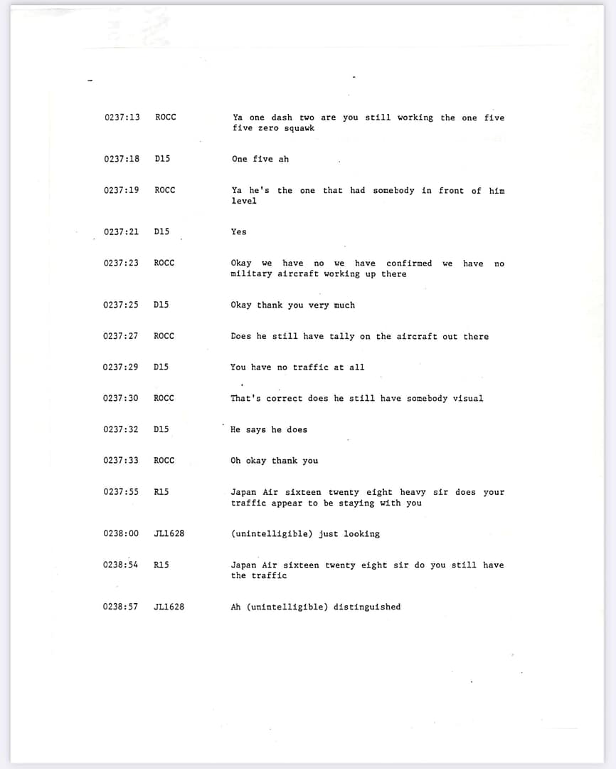 FAA Memorandum Japan Flight JAL 1628, Captain Kenji Terauchi. November 17 1986