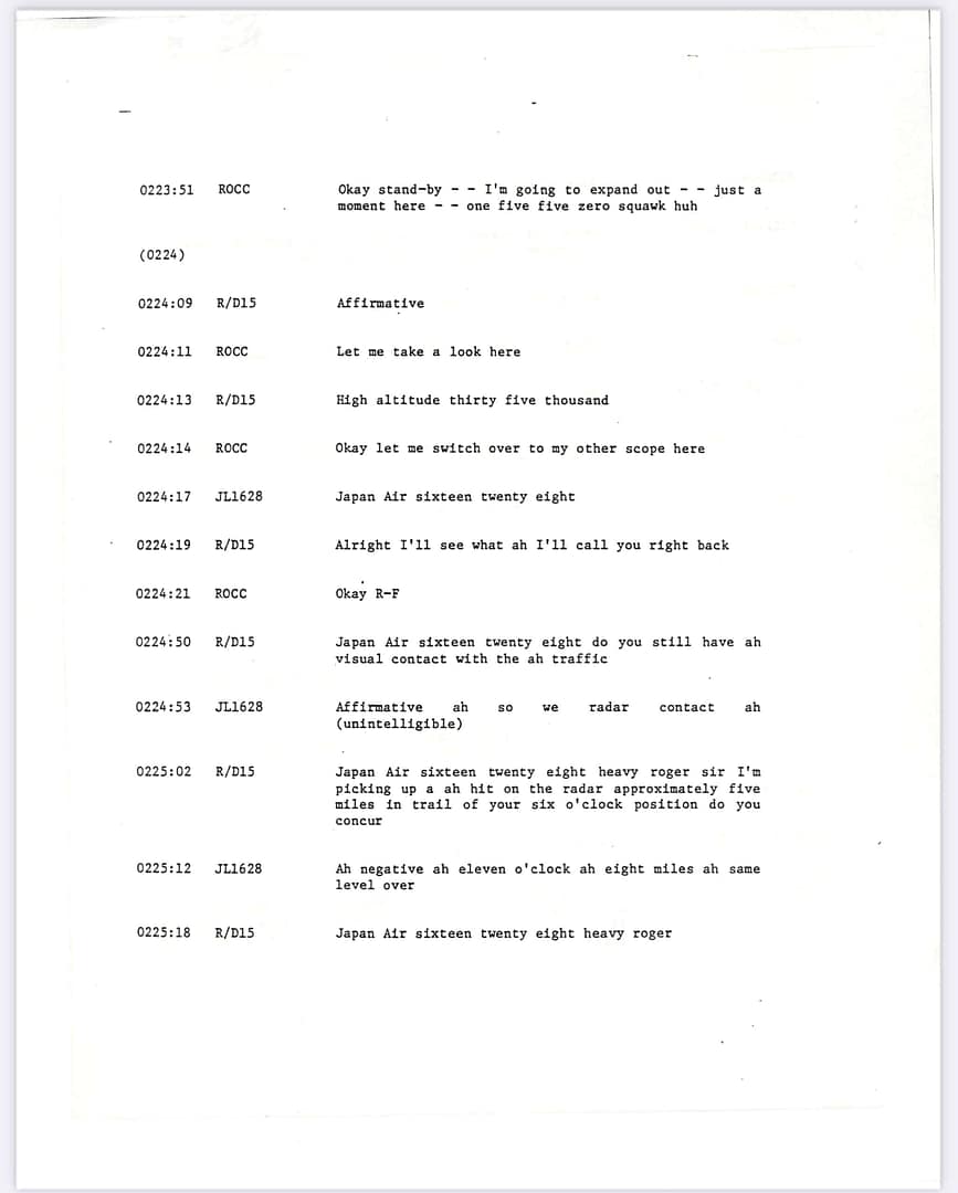 FAA Memorandum Japan Flight JAL 1628, Captain Kenji Terauchi. November 17 1986