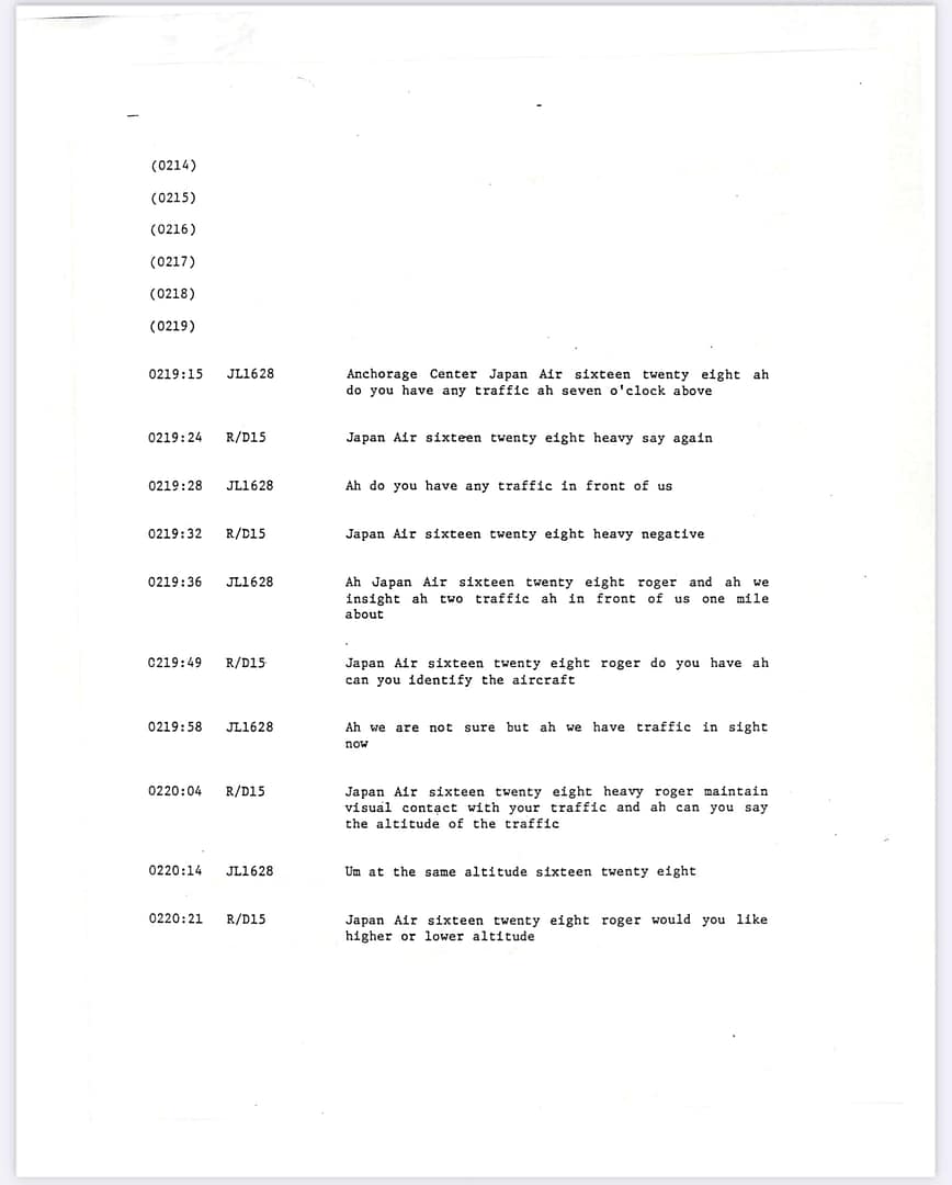 FAA Memorandum Japan Flight JAL 1628, Captain Kenji Terauchi. November 17 1986