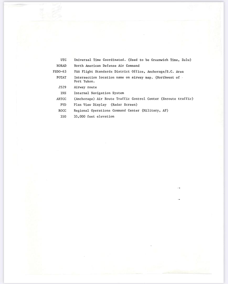 FAA Memorandum Japan Flight JAL 1628, Captain Kenji Terauchi. November 17 1986